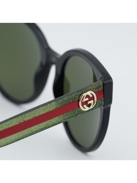 Gucci GG0035S 002 Women Sunglasses Black Round Frame, Green Lenses main image 6